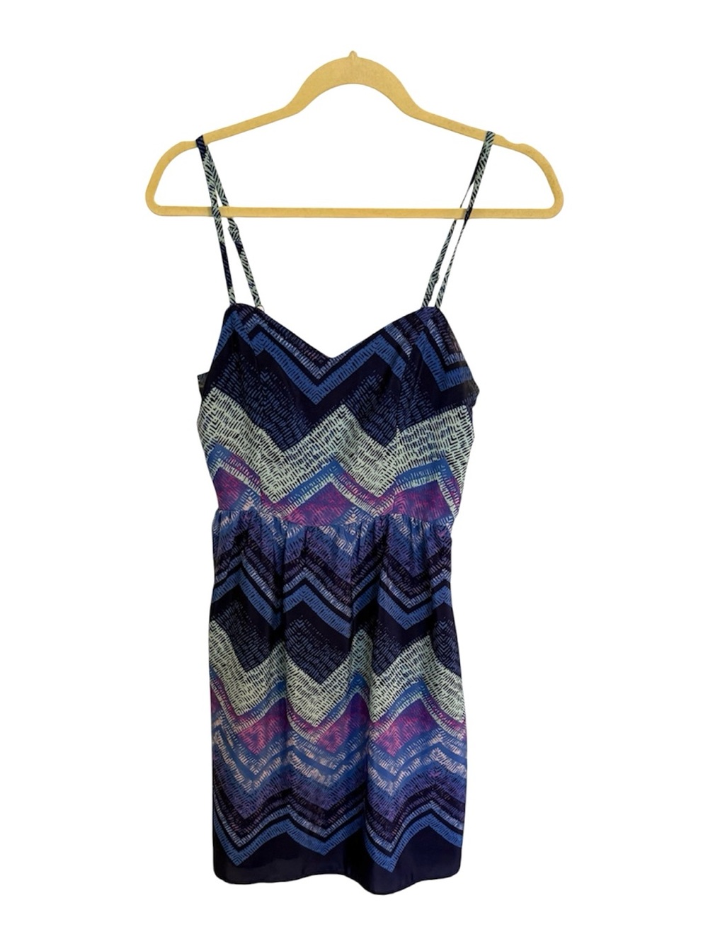 American Eagle Outfitters Navy and Purple Chevron Spaghetti-Strap Dress